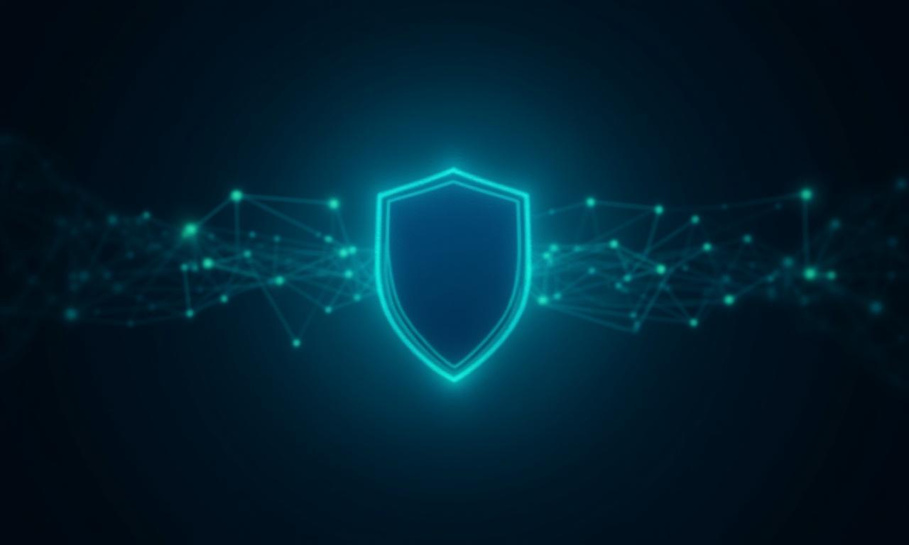 Abstract visualization of a digital shield protecting a network topology