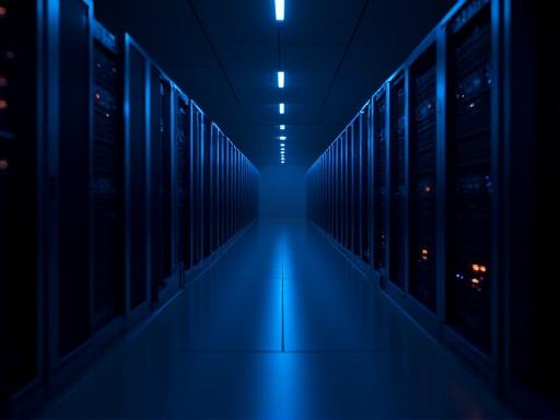 Blue lit server room racks